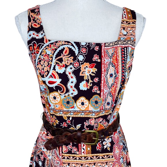 Vintage Alyn Paige Bohemian Square Neck Paisley Patchwork Print Dress Size 5/6 - Picture 2 of 4